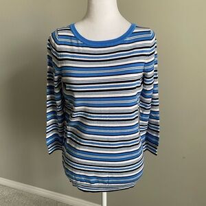 Talbots Blue and White Striped Fitted Long Sleeve Tee